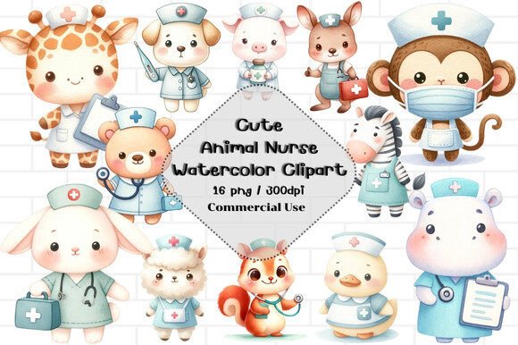 Adorable Animal Nurse Watercolor Art for Creatives