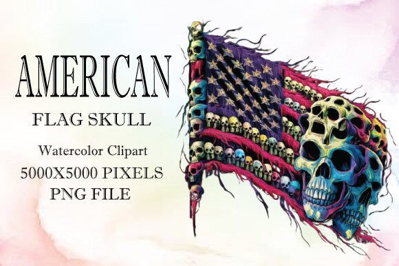 American Flag Skull Watercolor Clipart 7: Bold Design Asset