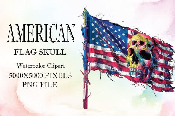 American Flag Skull Watercolor Clipart: Edgy Design Assets