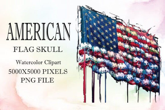 American Flag Skull Watercolor Clipart10: Bold Design Asset
