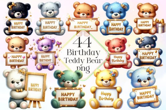 Birthday Teddy Bear Watercolor Clipart