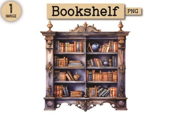Bookshelf Watercolor Clipart PNG 2: A Versatile Design Asset