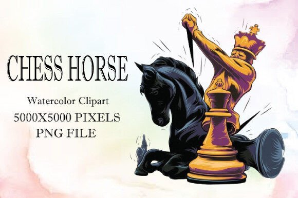 Chess Horse Watercolor Clipart 6: Creative Design Asset