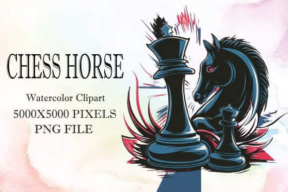 Chess Horse Watercolor Clipart 8: A Design Asset with Character