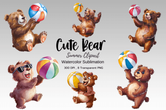 Cute Bear Watercolor Sublimation Clipart