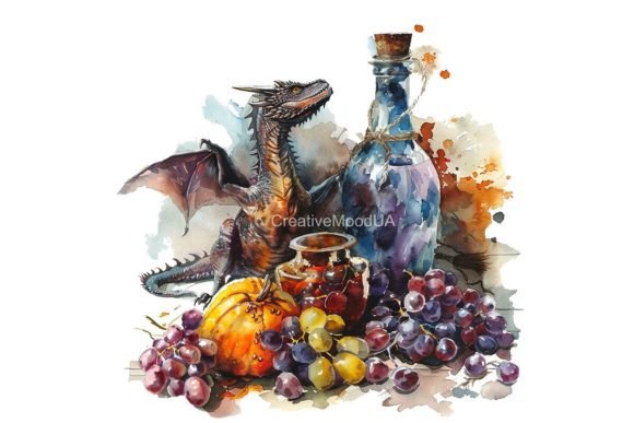 Dragon and Wine: A Watercolor Wonder for Design