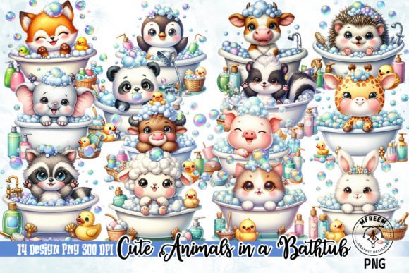 Embracing Whimsy: Cute Animals in a Bathtub Watercolor