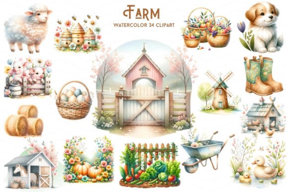 Farm and Animal Watercolor Sublimation for Modern Design