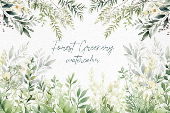Greenery Watercolor Clipart Forest Green for Design