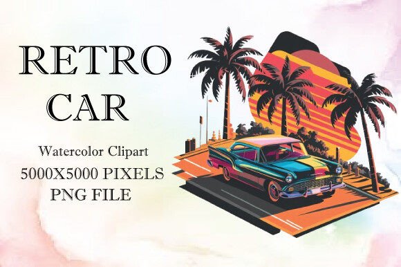 Retro Car Watercolor Clipart 14: A Designer’s Tool for Vintage-Modern Projects