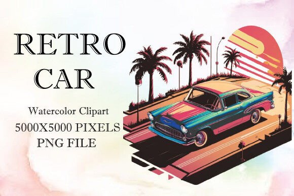 Retro Car Watercolor Clipart 16 Brings Vintage Charm to Modern Design