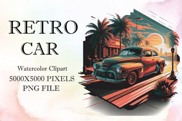 Retro Car Watercolor Clipart 17: Vintage Wheels for Modern Design