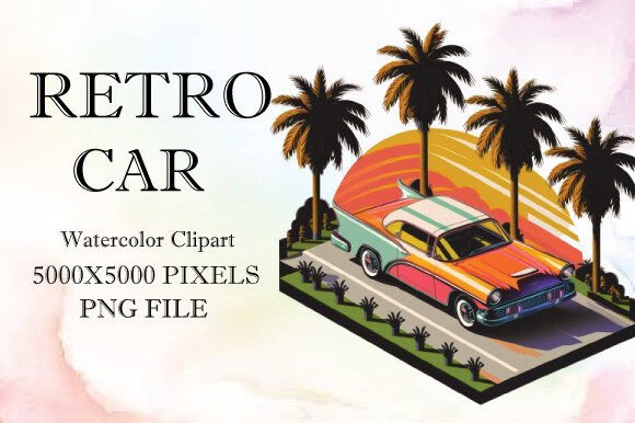 Retro Car Watercolor Clipart 21: Vintage Charm Meets Digital Utility