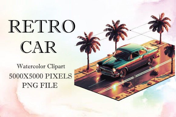 Retro Car Watercolor Clipart 25