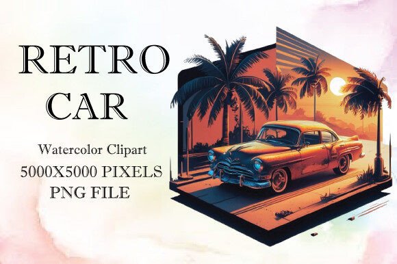 Retro Car Watercolor Clipart 6: Vintage Vehicles