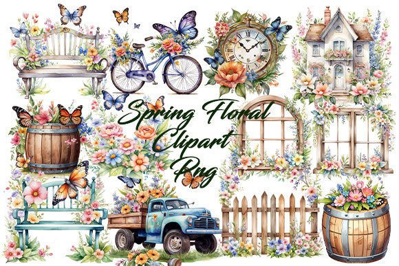 Spring Floral Watercolor Clipart Bundle