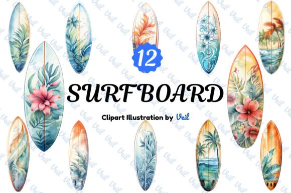 Surfboard Clipart Watercolor Bundle for Brands and Creatives