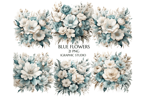 Teal Flowers PNG & Watercolor Blue Floral