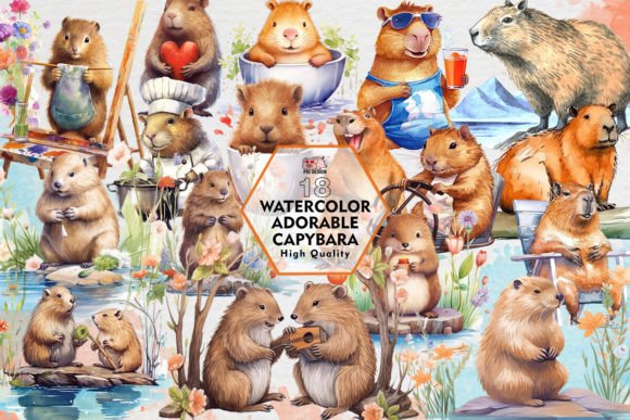 Watercolor Adorable Capybara Clipart PNG