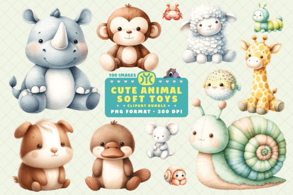 Watercolor Animal Soft Toys Clipart Brings Gentle Charm to Design