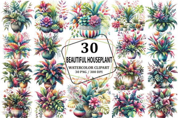 Watercolor Beautiful Houseplant Clipart