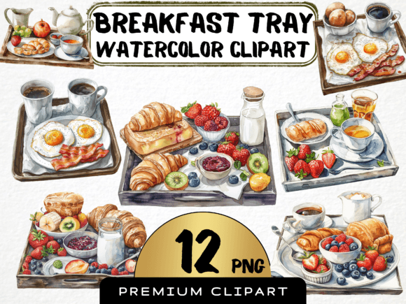 Watercolor Breakfast Tray Clipart for Creatives