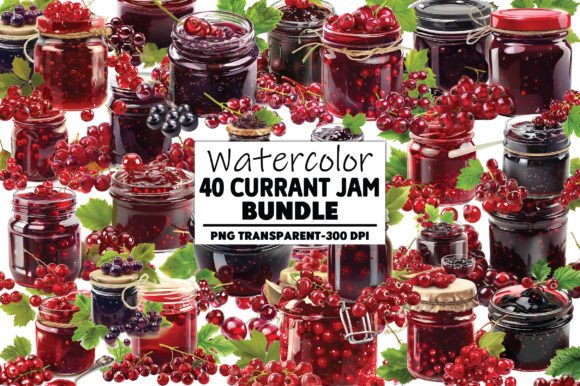 Watercolor Currant Jam Clipart Bundle