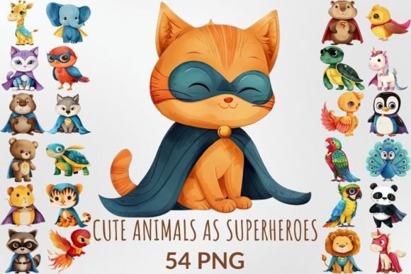 Watercolor Cute Animals As Superheroes in Design