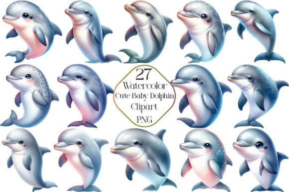 Watercolor Cute Baby Dolphin Clipart for Creative Projects