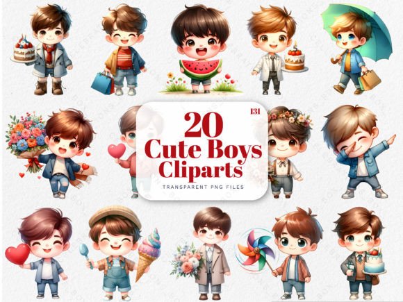 Watercolor Cute Boys Clipart PNGs