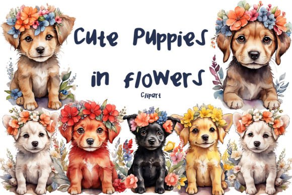 Watercolor Cute Dog Clipart, Cute Puppy Font Guide