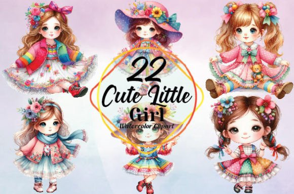 Watercolor Cute Little Girl Clipart in Design