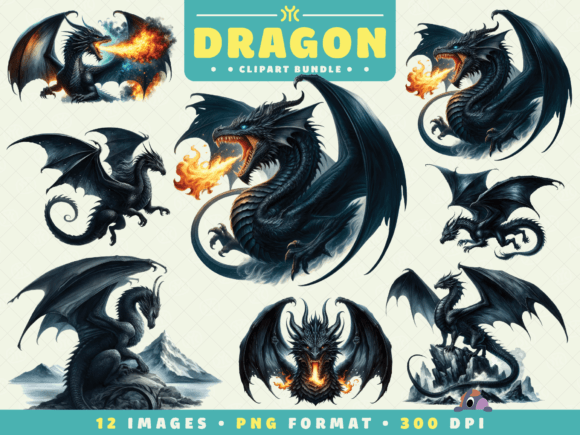 Watercolor Dragon Clipart for Branding and Creative Projects