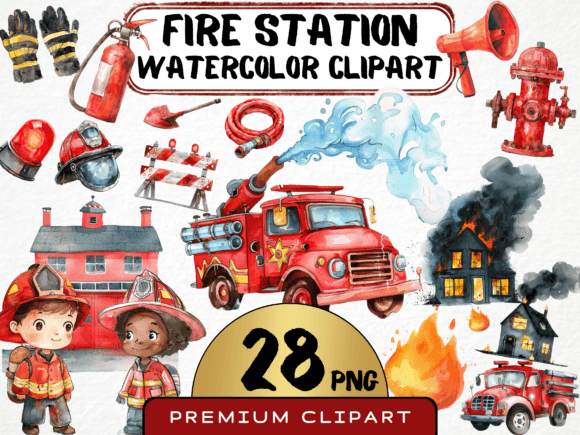 Watercolor Fire Station Clipart for Creative Projects