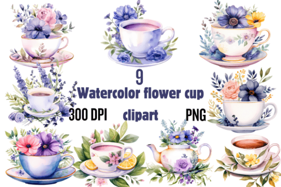 Watercolor Flower Coffee Cup Clipart for Creative Projects