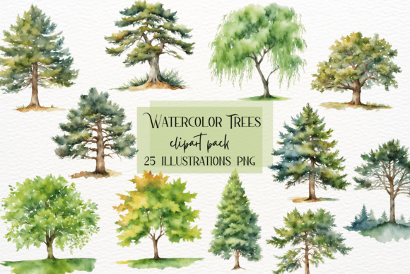Watercolor Forest Trees Clipart: Versatile Pine Designs