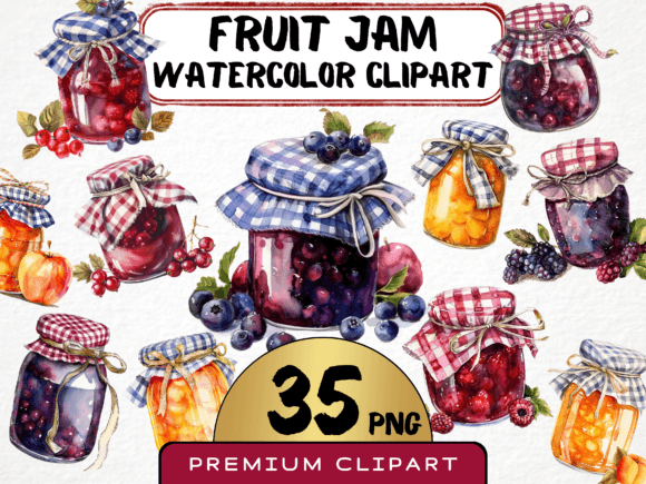 Watercolor Homemade Fruit Jam Clipart: Natural Branding with Real Texture