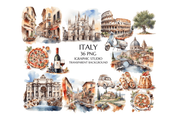 Watercolor Italian Clipart for Timeless Branding