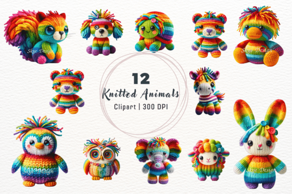 Watercolor Knitted Cute Animals Clipart