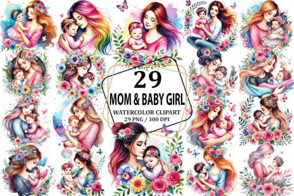 Watercolor Mother Baby Girl Clipart for Heartfelt Designs