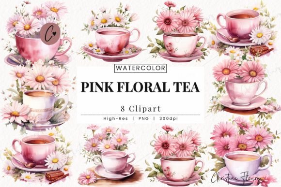 Watercolor Pink Flower Tea Clipart: A Versatile Design Asset