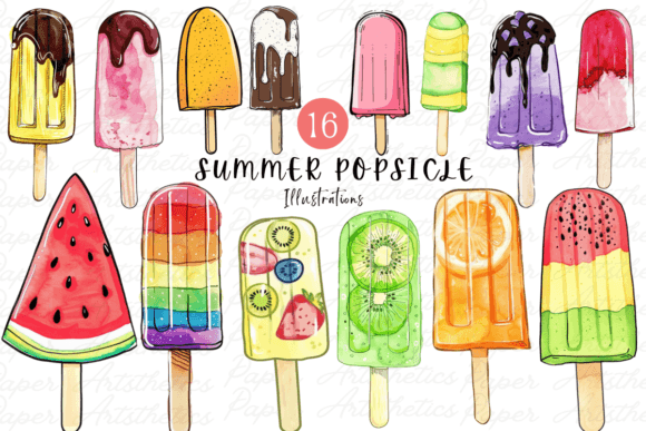 Watercolor Popsicle Clipart Summer Time