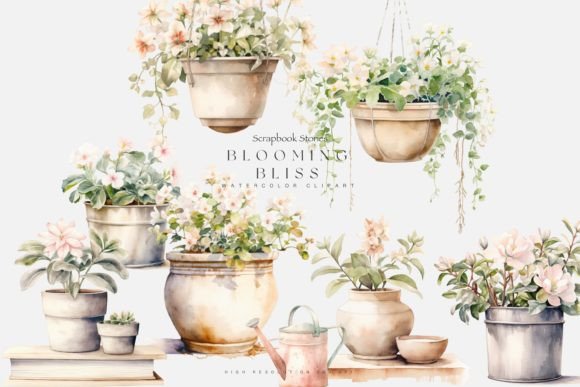 Watercolor Potted Plants Clipart for Branding