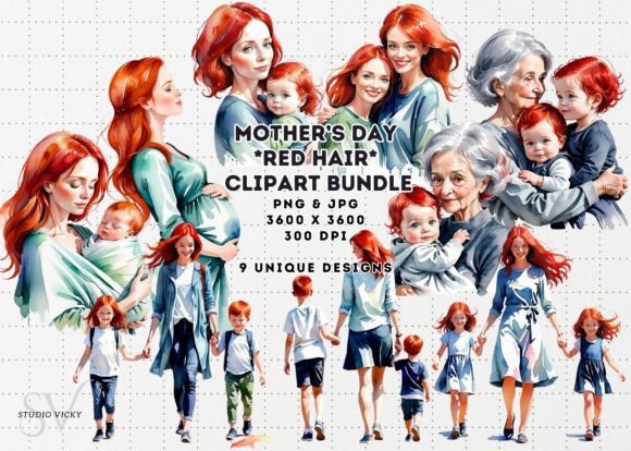 Watercolor Redhead Mother's Day Bundle