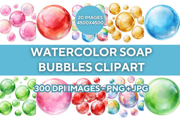 Watercolor Soap Bubbles Clipart Bundle for Designers