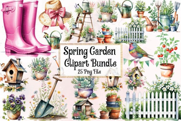 Watercolor Spring Garden Clipart PNG: Versatile Design Assets for Spring