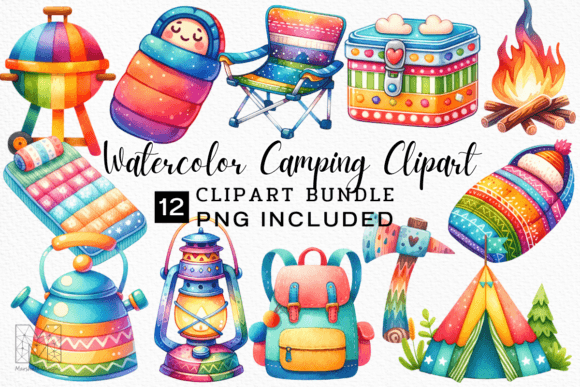 Watercolor Travel Camping Clipart for Creative Projects