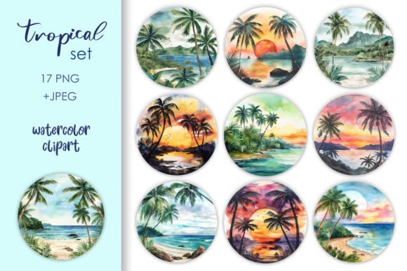 Watercolor Tropical Set: PNG Clipart for Modern Design Projects