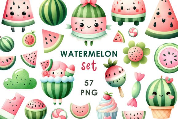 Watercolor Watermelon Summer PNG Set