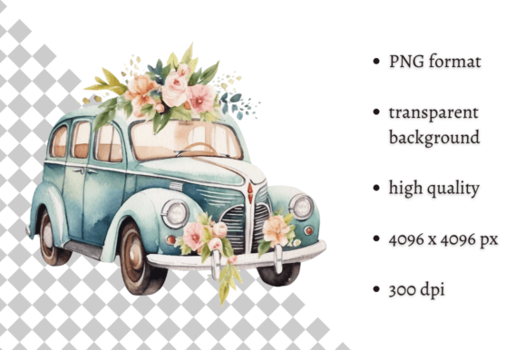 Watercolor Wedding Car Clipart